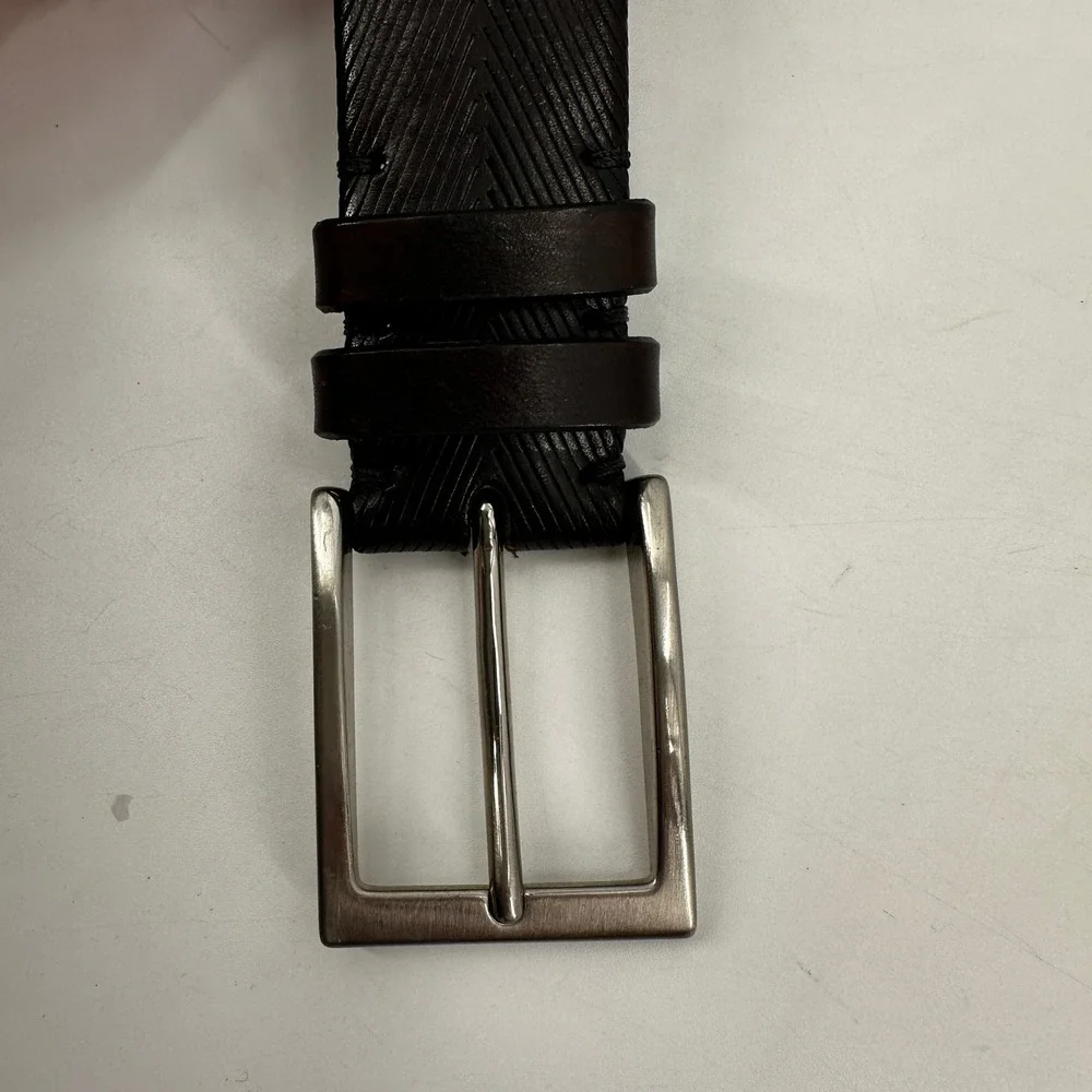 Bill Lavin Soft Collections Mens Black Leather Chevron Belt Size 38‎ Textured